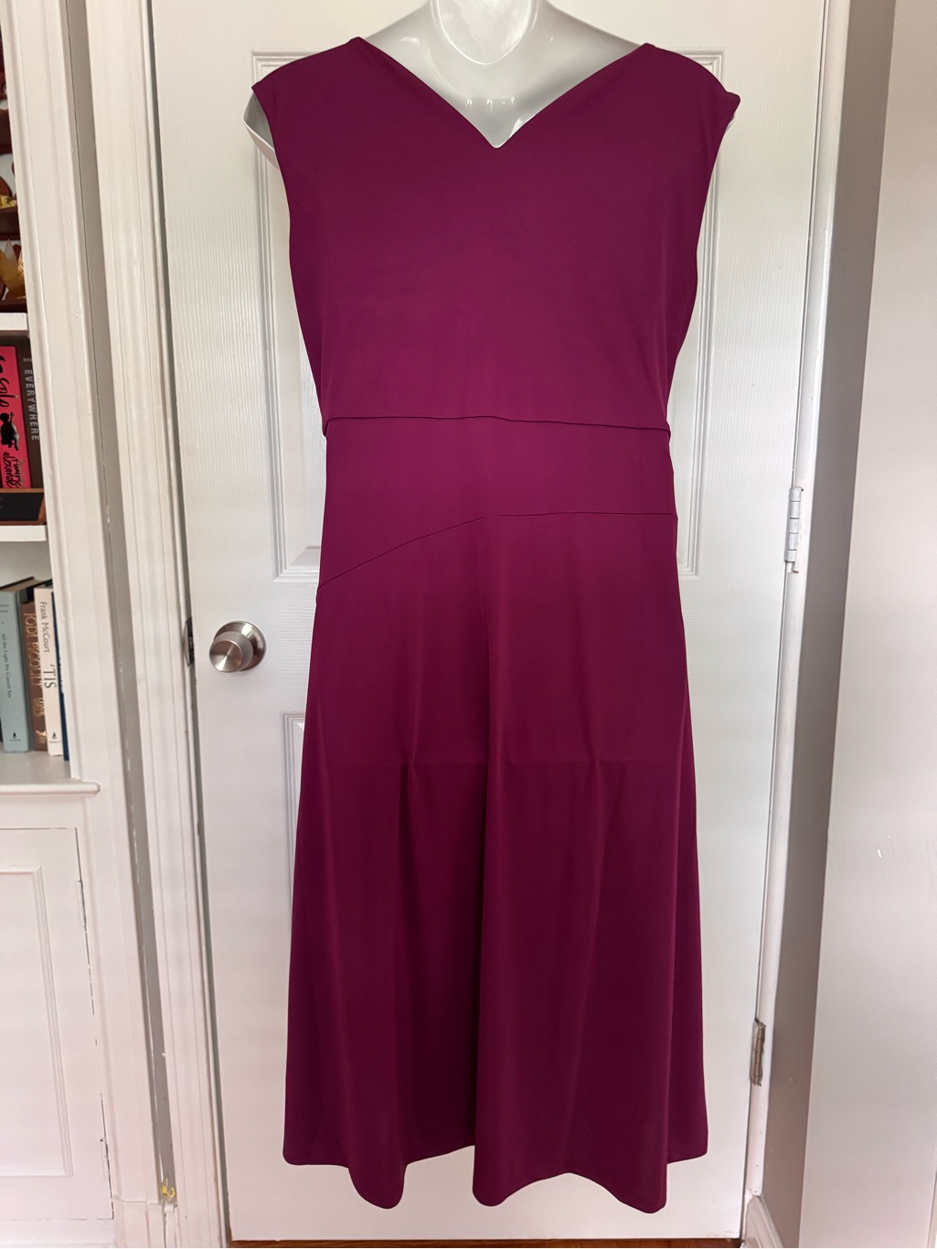 Talbots Women's Magenta V-Neck Midi Cowl Neck Dress 14